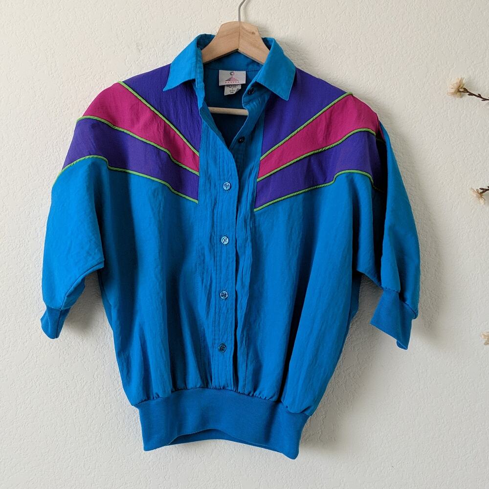 Vintage 80s 90s Colorblock‎ Retro Swish Top Small - Picture 6 of 8